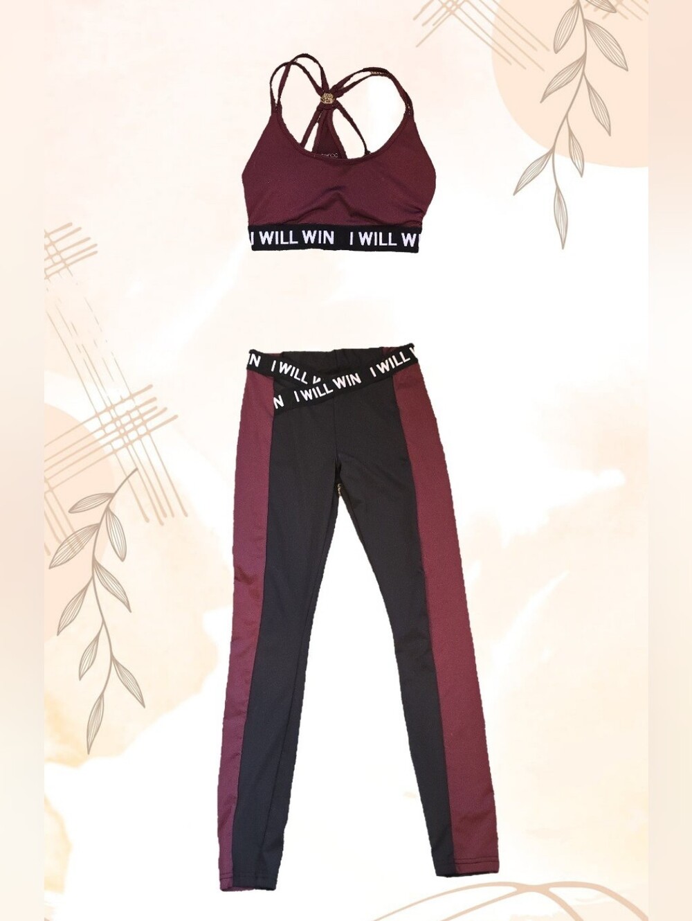 Energie Burgundy & Black Colorblock Leggings + Bra Set – XS